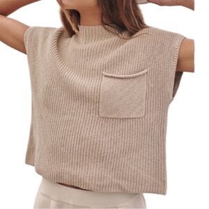 (NWT) FP Beach Freya Oatmeal/Bone Neutral Rib Knit Pocket Sweater Vest XS